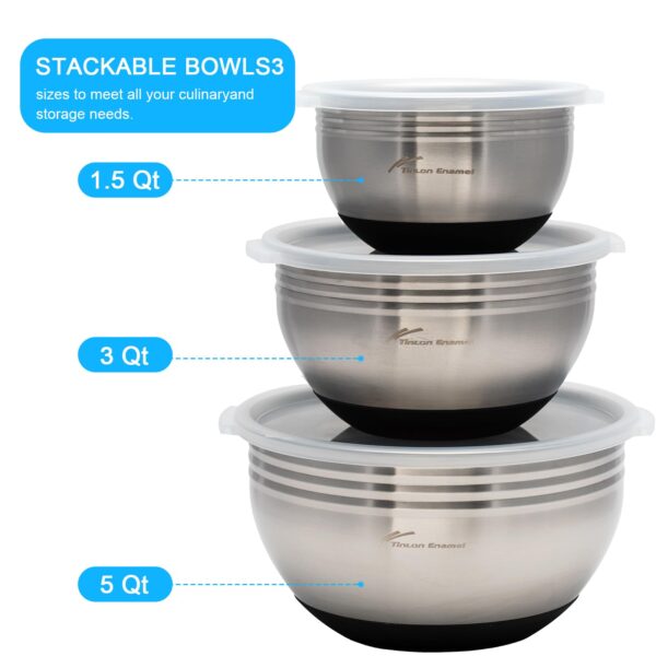 Mixing bowls with LIDS, stainless steel mixing bowls with airtight LIDS for space-saving mixing bowls suitable for cooking, baking, preparation and food storage - Image 2