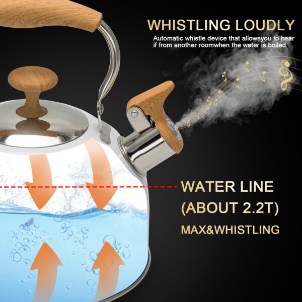 304Stainless Steel Whistling Tea Kettle - 3.1L Stove Top Teapot Coffee Pot - Image 4